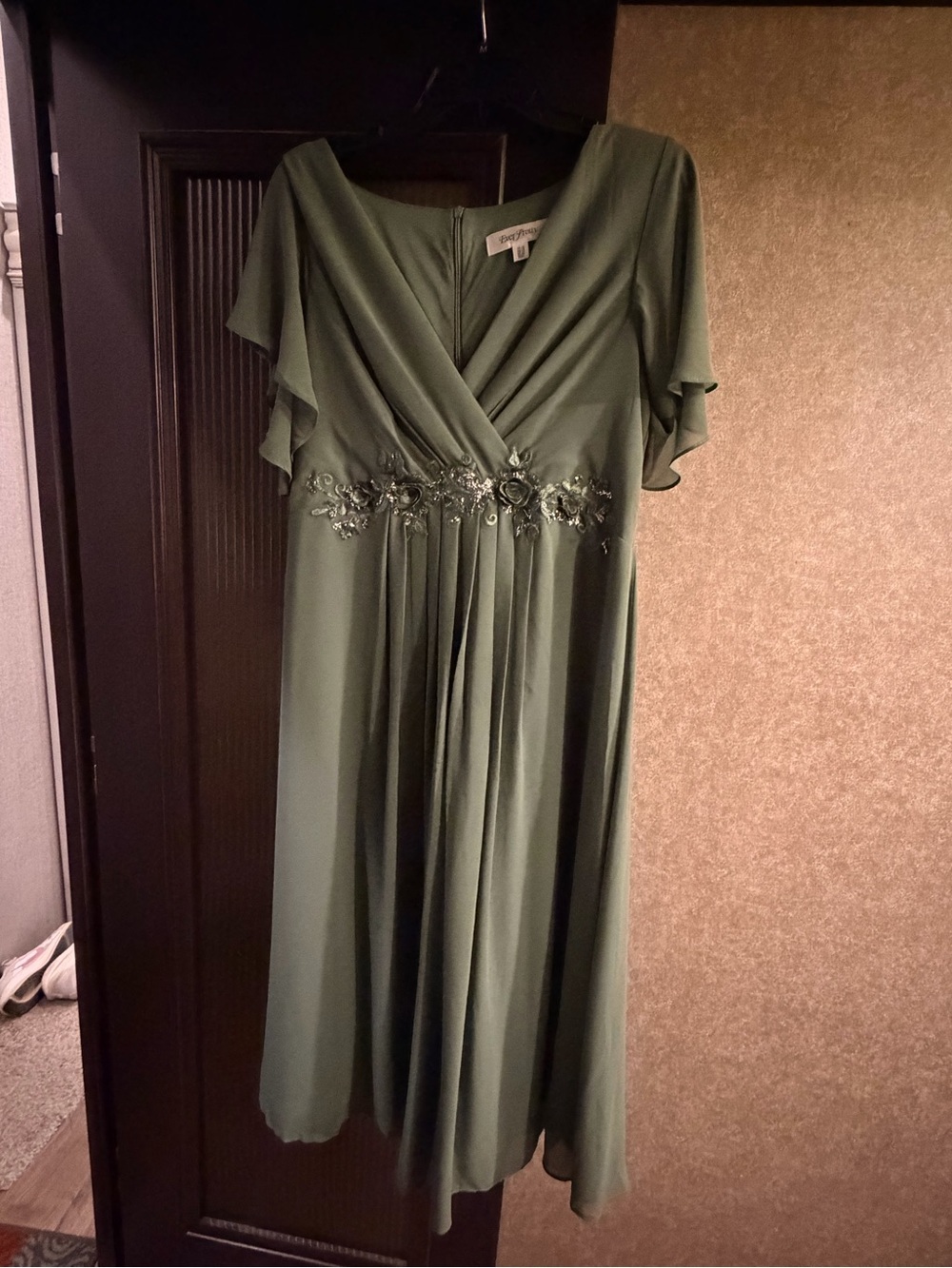 Elegant Eucalyptus Embroidered V-Neck Dress